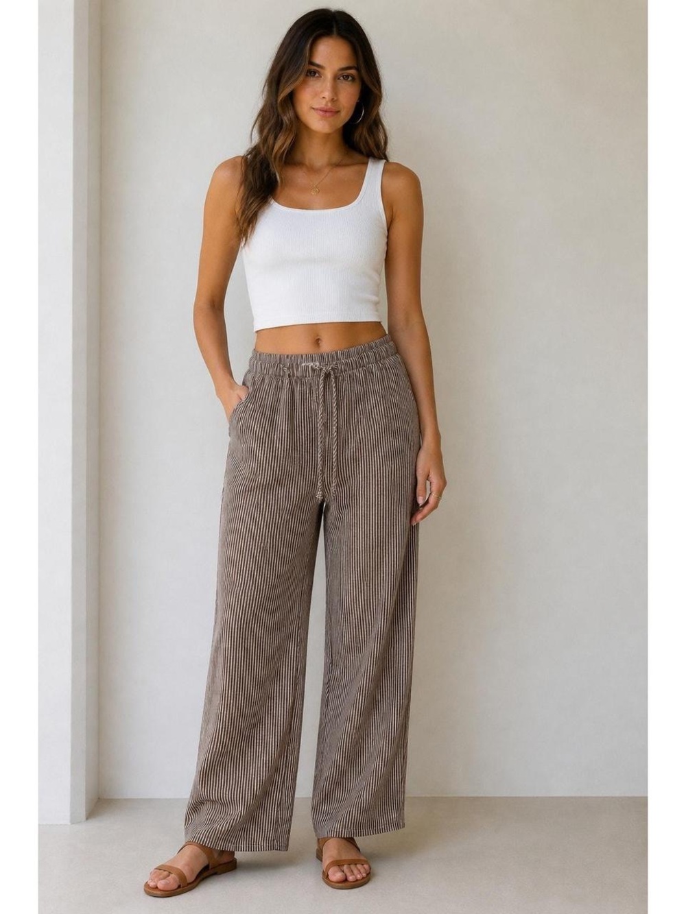Sienna Sky Brown and Cream Striped Beach Pants Size: XS